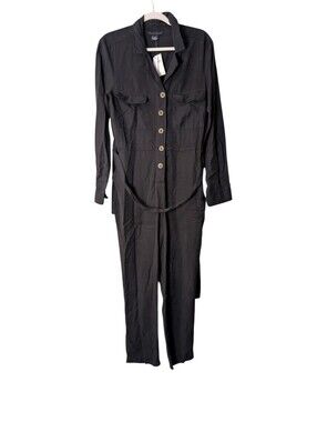 Sanctuary x Anthropologie Utility Jumpsuit Black Button Front Belted Size Medium